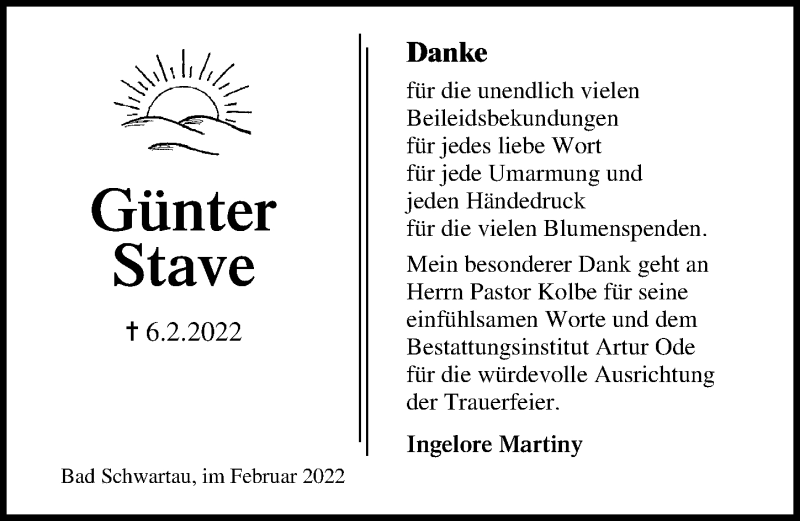  Traueranzeige für Günter Stave vom 27.02.2022 aus Lübecker Nachrichten