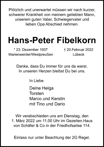 Traueranzeige von Hans-Peter Fibelkorn von Lübecker Nachrichten