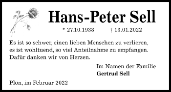 Traueranzeige von Hans-Peter Sell von Kieler Nachrichten