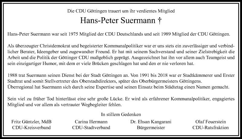  Traueranzeige für Hans-Peter Suermann vom 05.02.2022 aus Göttinger Tageblatt