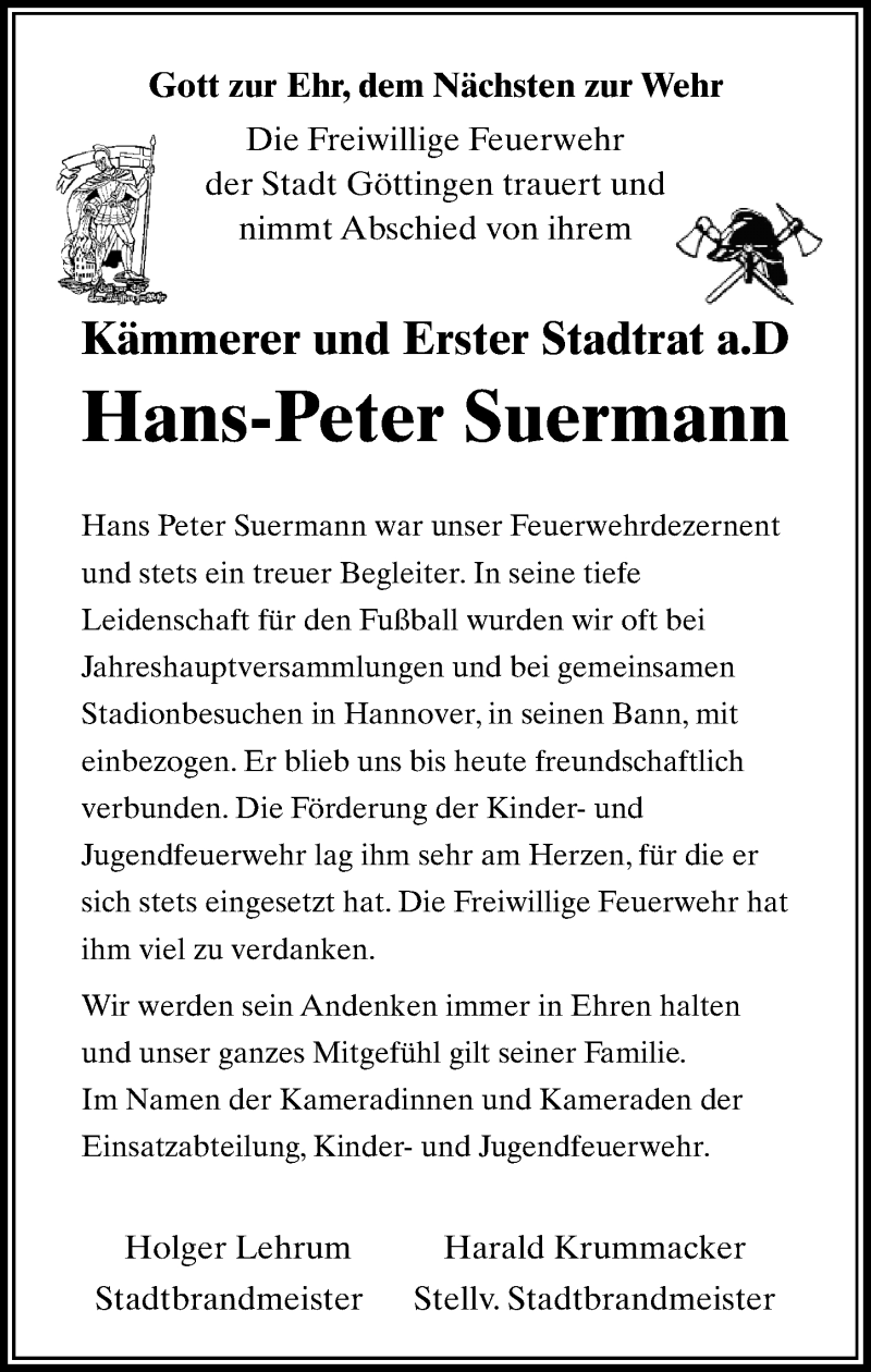  Traueranzeige für Hans-Peter Suermann vom 05.02.2022 aus Göttinger Tageblatt