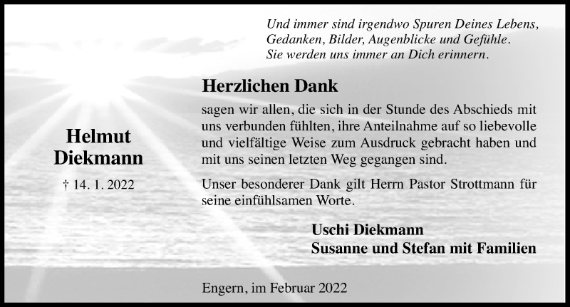  Traueranzeige für Helmut Diekmann vom 12.02.2022 aus Schaumburger Nachrichten