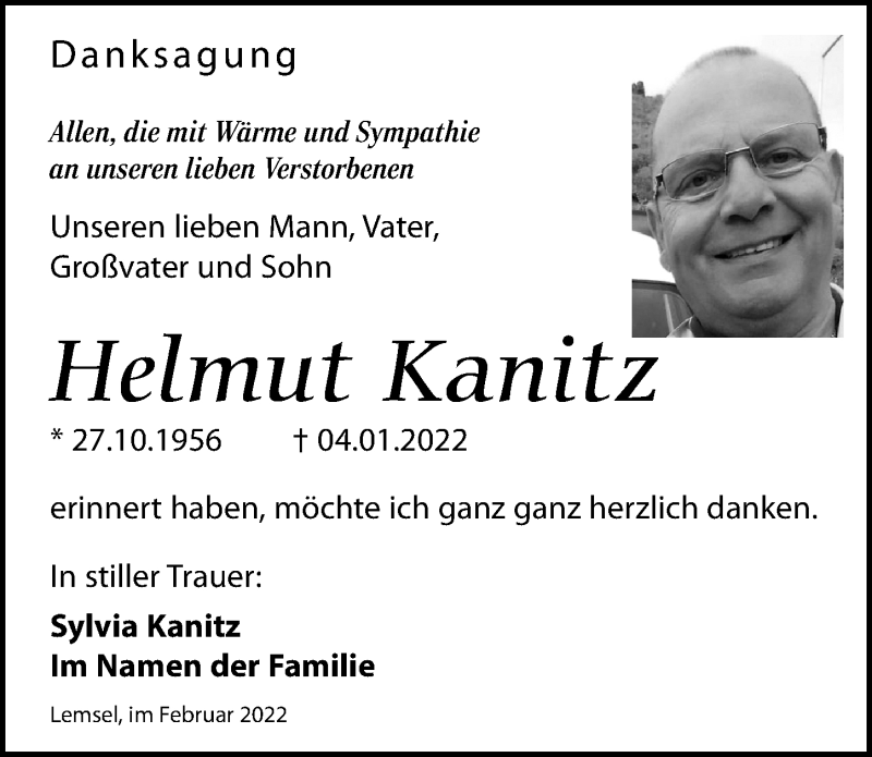  Traueranzeige für Helmut Kanitz vom 12.02.2022 aus Leipziger Volkszeitung