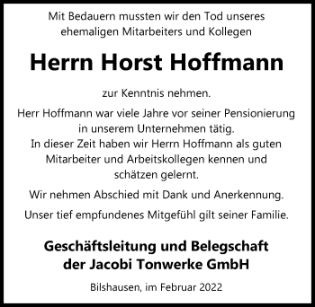 Traueranzeige von Horst Hoffmann von Eichsfelder Tageblatt