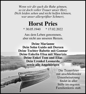 Traueranzeige von Horst Pries von Märkischen Allgemeine Zeitung