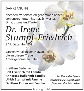 Traueranzeige von Irene Stumpf-Friedrich von Leipziger Volkszeitung