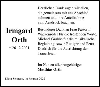 Traueranzeige von Irmgard Orth von Göttinger Tageblatt