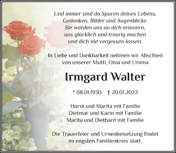 Traueranzeige von Irmgard Walter von Märkischen Allgemeine Zeitung
