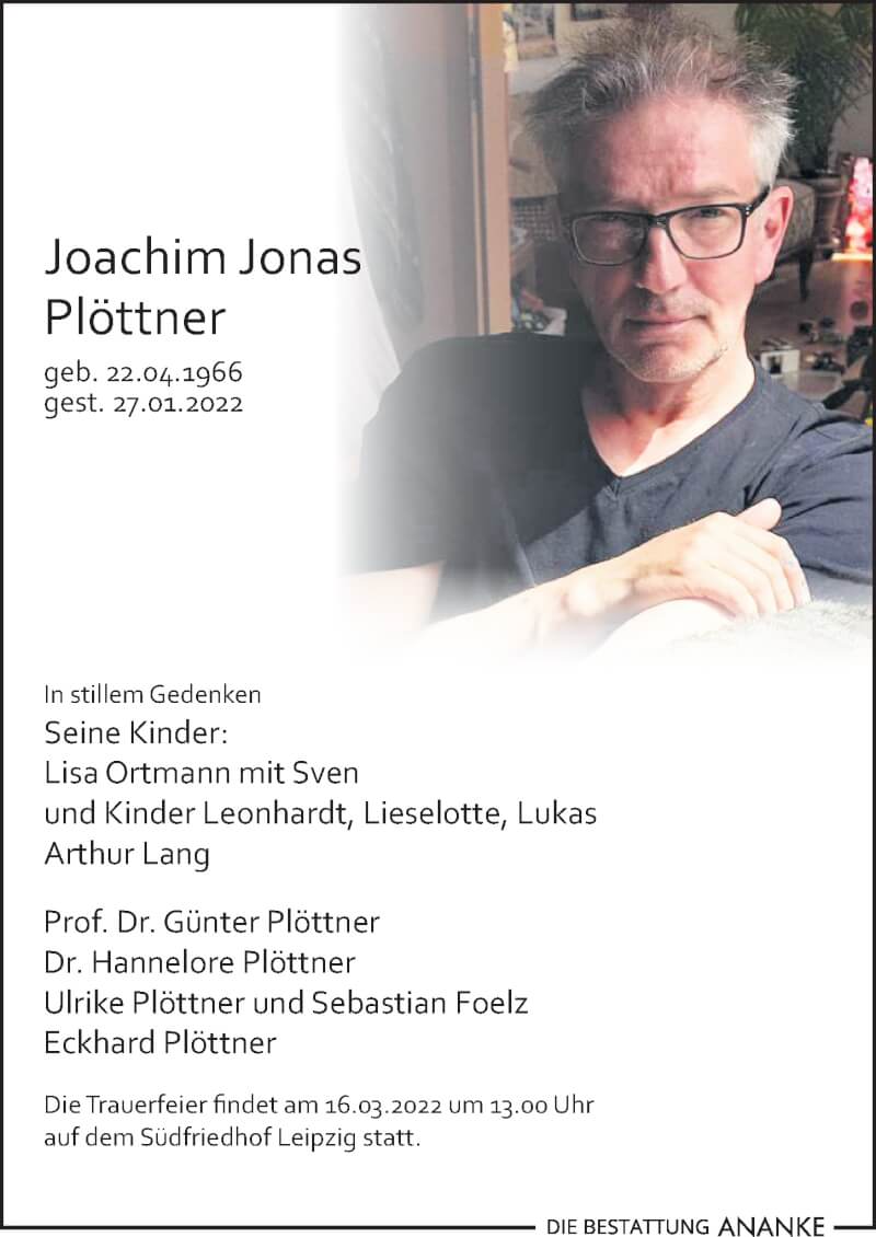  Traueranzeige für Joachim Jonas Plöttner vom 19.02.2022 aus Leipziger Volkszeitung