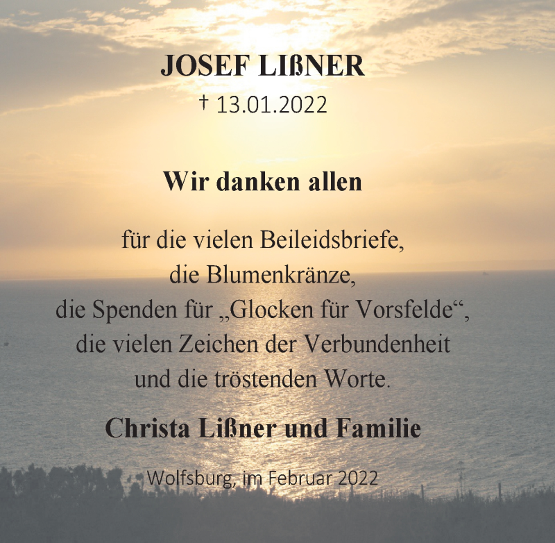  Traueranzeige für Josef Lißner vom 12.02.2022 aus Aller Zeitung