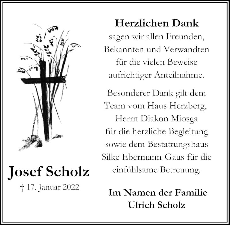  Traueranzeige für Josef Scholz vom 05.02.2022 aus Peiner Allgemeine Zeitung