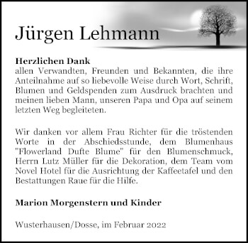 Traueranzeige von Jürgen Lehmann von Märkischen Allgemeine Zeitung