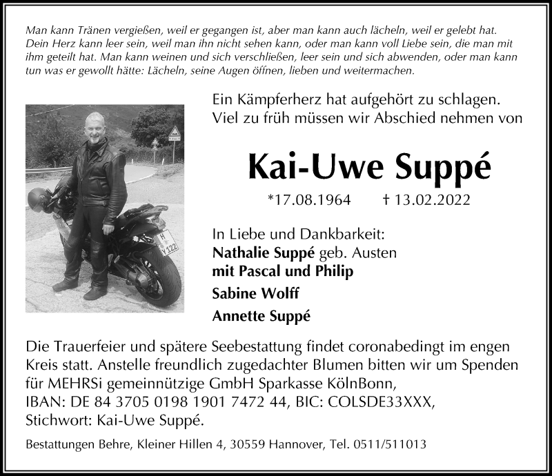  Traueranzeige für Kai-Uwe Suppe vom 26.02.2022 aus Hannoversche Allgemeine Zeitung/Neue Presse