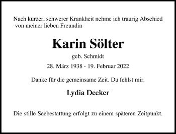 Traueranzeige von Karin Sölter von Lübecker Nachrichten
