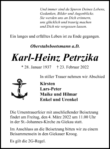 Traueranzeige von Karl-Heinz Petrzika von Kieler Nachrichten