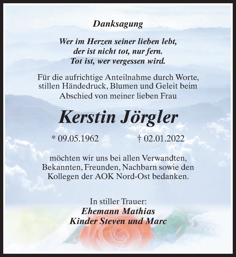 Traueranzeige für Kerstin Jörgler vom 05.02.2022 aus Märkischen Allgemeine Zeitung