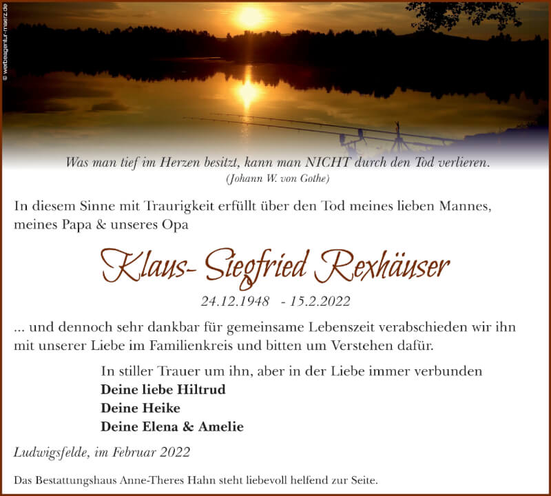 Traueranzeige für Klaus-Siedfried Rexhäuser vom 19.02.2022 aus Märkischen Allgemeine Zeitung