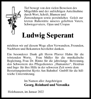 Traueranzeige von Ludwig Seperant von Märkischen Allgemeine Zeitung