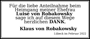 Traueranzeige von Luise von Robakowsky von Lübecker Nachrichten