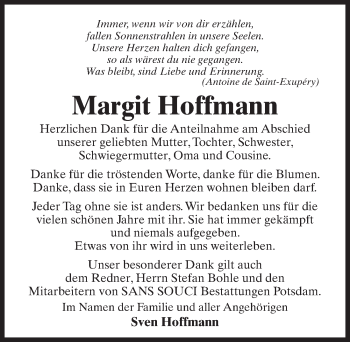 Traueranzeige von Margit Hoffmann von Märkischen Allgemeine Zeitung