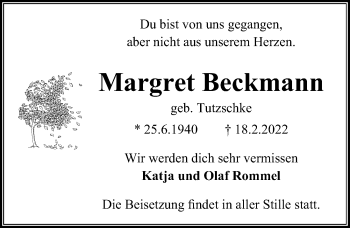 Traueranzeige von Margret Beckmann von Peiner Allgemeine Zeitung