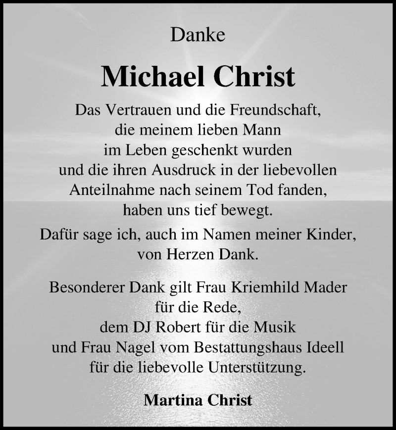  Traueranzeige für Michael Christ vom 05.02.2022 aus Märkischen Allgemeine Zeitung