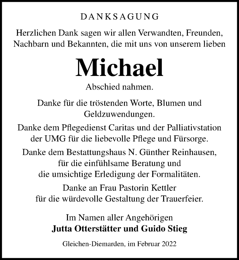  Traueranzeige für Michael Otterstätter vom 12.02.2022 aus Göttinger Tageblatt