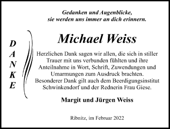 Traueranzeige von Michael Weiss von Ostsee-Zeitung GmbH