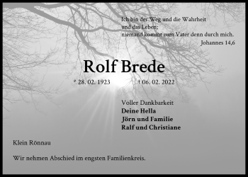 Traueranzeige von Rolf Brede von Kieler Nachrichten