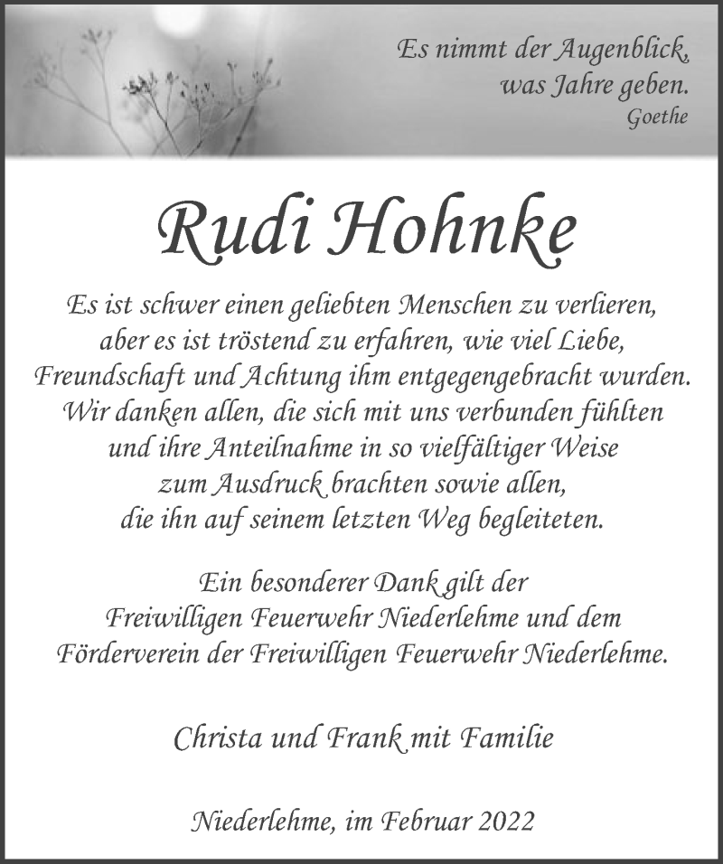  Traueranzeige für Rudi Hohnke vom 12.02.2022 aus Märkischen Allgemeine Zeitung