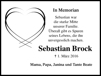 Traueranzeige von Sebastian Brock von Lübecker Nachrichten