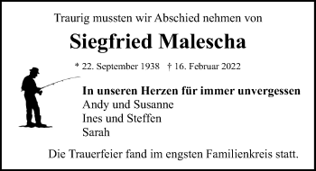 Traueranzeige von Siegfried Malescha von Lübecker Nachrichten