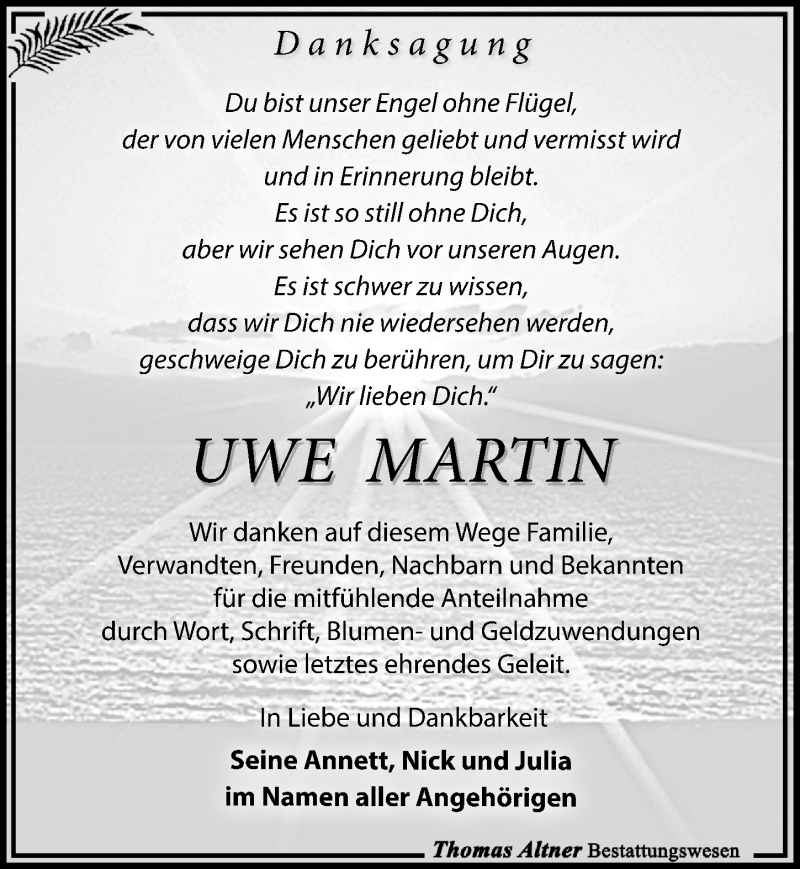  Traueranzeige für Uwe Martin vom 26.02.2022 aus Leipziger Volkszeitung