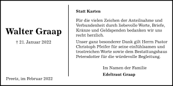 Traueranzeige von Walter Graap von Kieler Nachrichten