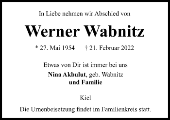 Traueranzeige von Werner Wabnitz von Kieler Nachrichten