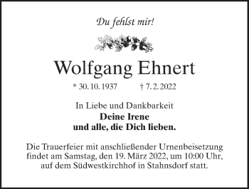 Traueranzeige von Wolfgang Ehnert von Märkischen Allgemeine Zeitung