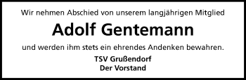 Traueranzeige von Adolf Gentemann von Aller Zeitung