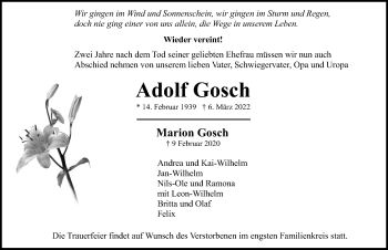 Traueranzeige von Adolf Gosch von Lübecker Nachrichten