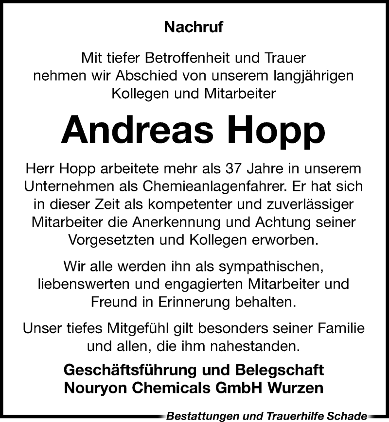 Traueranzeige für Andreas Hopp vom 05.03.2022 aus Leipziger Volkszeitung