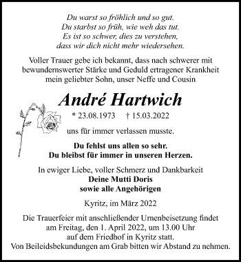 Traueranzeige von André Hartwich von Märkischen Allgemeine Zeitung