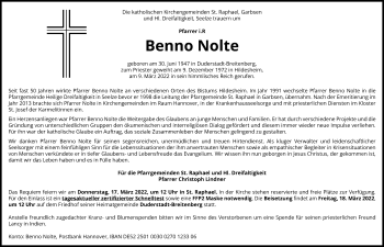 Traueranzeige von Benno Nolte von Hannoversche Allgemeine Zeitung/Neue Presse