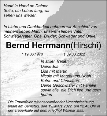 Traueranzeige von Bernd Herrmann von Ostsee-Zeitung GmbH