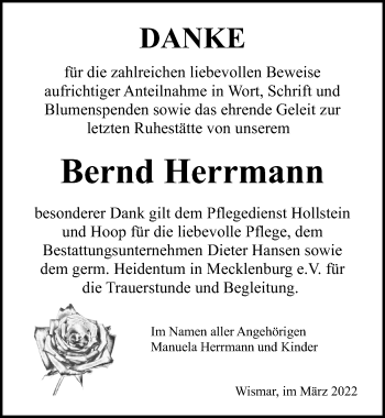 Traueranzeige von Bernd Herrmann von Ostsee-Zeitung GmbH