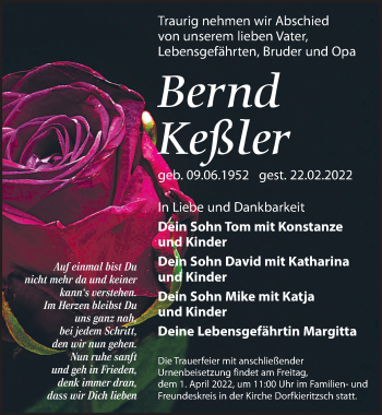 Traueranzeige von Bernd Keßler von Leipziger Volkszeitung