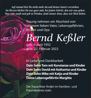 Traueranzeige von Bernd Keßler von Leipziger Volkszeitung