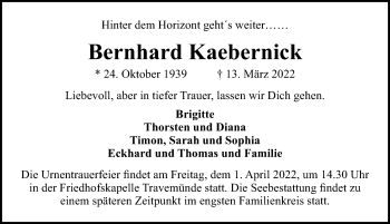 Traueranzeige von Bernhard Kaebernick von Lübecker Nachrichten
