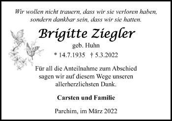 Traueranzeige von Brigitte Ziegler von Märkischen Allgemeine Zeitung