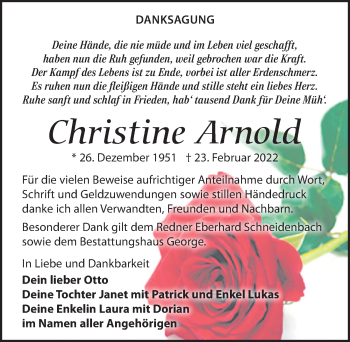 Traueranzeige von Christine Arnold von Leipziger Volkszeitung