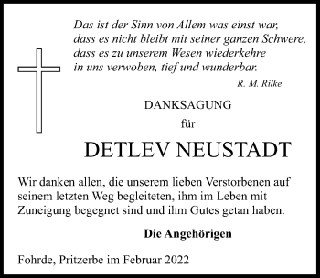 Traueranzeige von Detlev Neustadt von Märkischen Allgemeine Zeitung