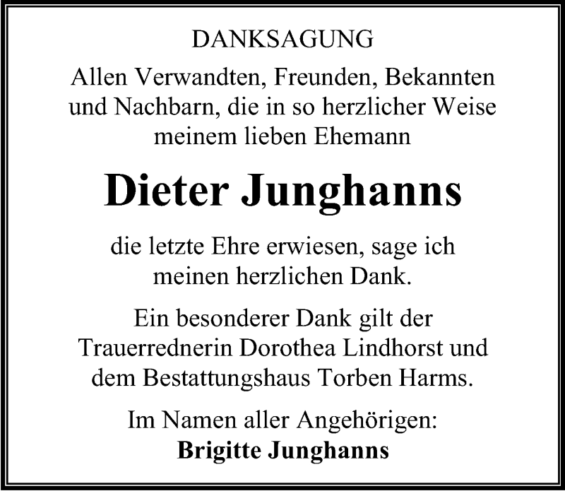 Traueranzeigen von Dieter Junghans trauer anzeigen.de